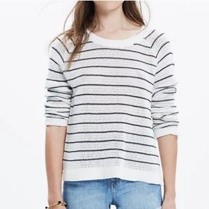 Madewell | Dockline Pullover Sweater in Mariner Stripe XS White BlackLong Sleeve